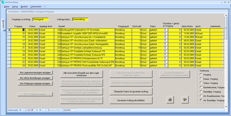 Software für Materialverwaltung, Bauteilverwaltung, Warenwirtschaft, Materialwirtschaft, Auftragsverfolgung