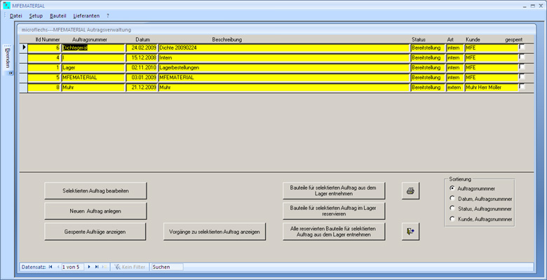 Software für Materialverwaltung, Bauteilverwaltung, Warenwirtschaft, Materialwirtschaft, Auftragsverwaltung