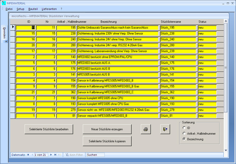 Software für Materialverwaltung, Bauteilverwaltung, Warenwirtschaft, Materialwirtschaft, Stückliste