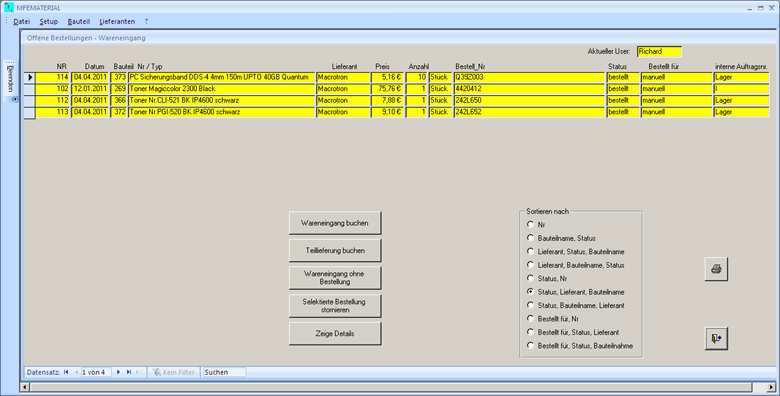 Software für Materialverwaltung, Bauteilverwaltung, Warenwirtschaft, Materialwirtschaft, Wareneingang